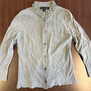 Ann Taylor Gray Sweater with Sparkling Rhinestone Collar